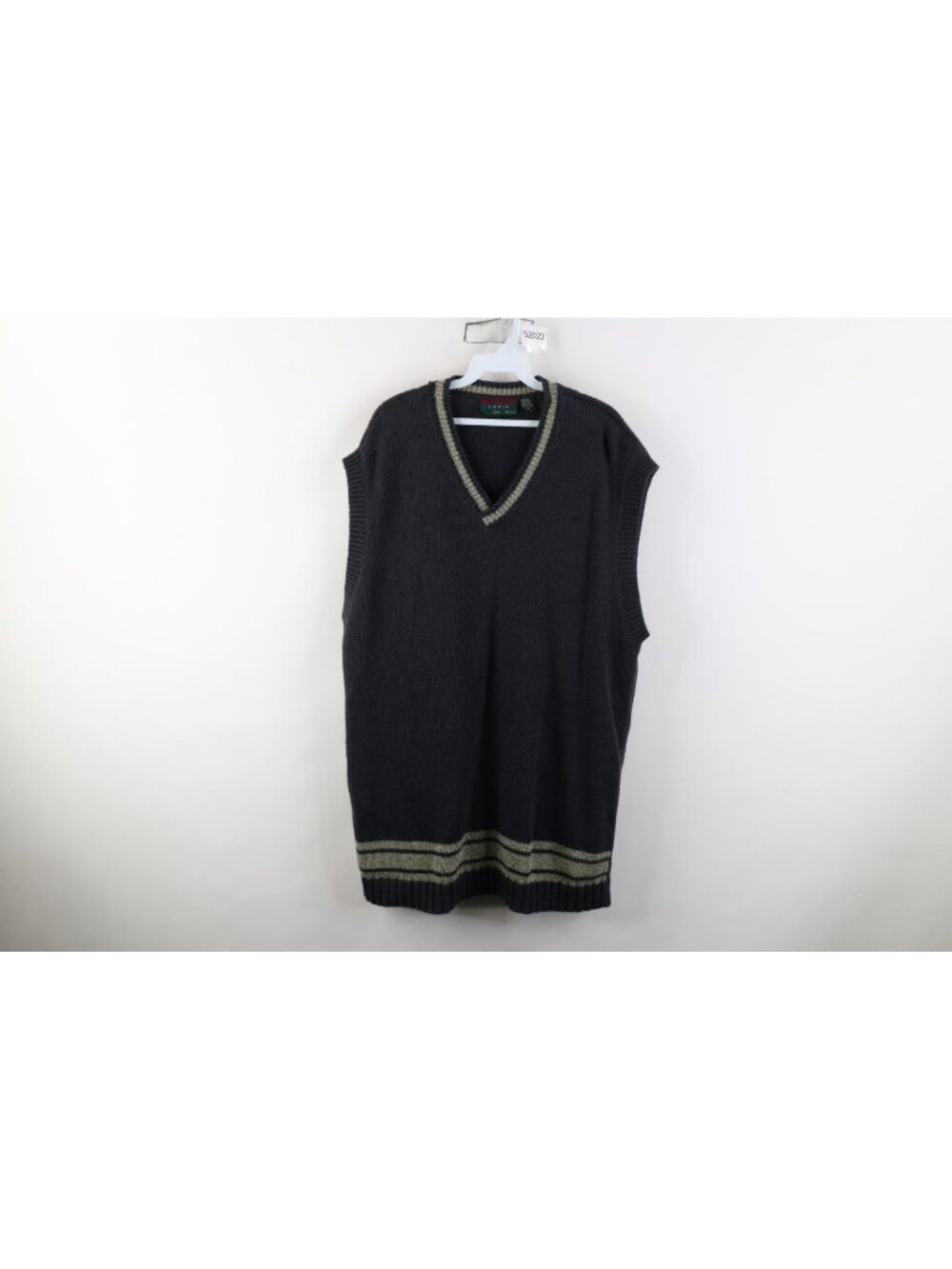 Vintage 90s Streetwear Mens 2XL Blank Striped Knit V-Neck Sweater Vest Gray